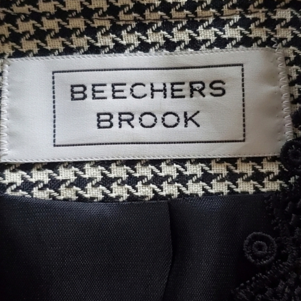 Beechers Brook M Vintage Old Money Timeless Classic Houndstooth Lace Crop Blazer - Picture 4 of 11
